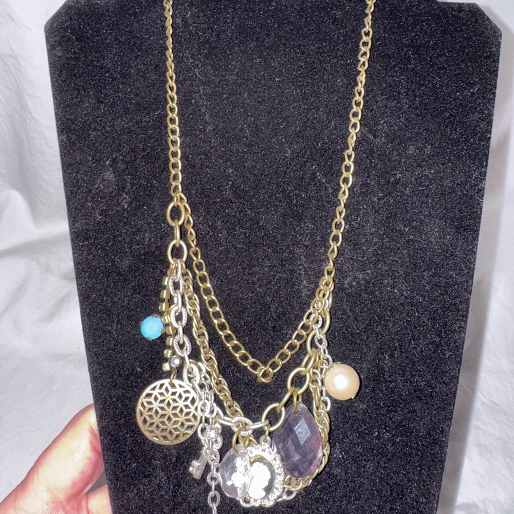 Avon Gold & Silver Multi‑Charm Necklace – Elegant Mixed‑Metal Jewelry